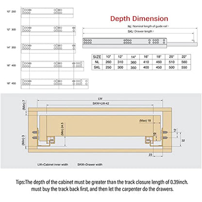 URBEST Drawer Slide,Under-Mount Concealed Self Soft Close Under，Concealed Cabinet Furniture Drawer Runners (10 Inch) - size: 10 Inch