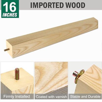 FoDau770 Square Furniture Legs 16 Inch, Ash Wood Legs with 5/16"-18 Bolts - size: 16 Inch