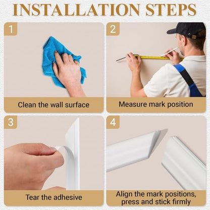 4 Set Peel and Stick Wall Molding Trim Kit, Premade Wainscoting Panels, White Pre Cut Wall Panels for Interior Wall Decor, DIY Home Decoration Picture Frame (20 x 20 Inch)