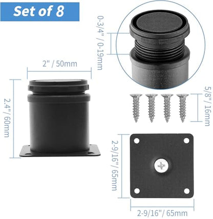 Stainless Steel Adjustable Furniture Legs 2.5 Inch - Black - 8pcs - color: Black, size: 2.5"