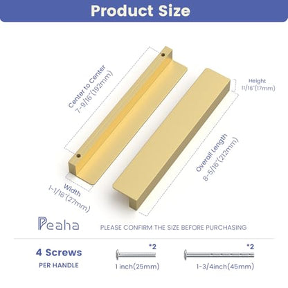 Peaha 10 Pack 7-9/16" Gold Cabinet Handles Finger Edge Pulls for Cabinets - color: Gold, size: 7-9/16" Hole Center