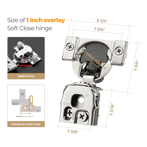 Soft Close Hinges for Kitchen Cabinet Hinges, 1 Inch Overlay, 60 Pack - size: 1 inch Overlay