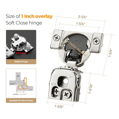 Soft Close Hinges for Kitchen Cabinet Hinges, 1 Inch Overlay, 60 Pack - size: 1 inch Overlay