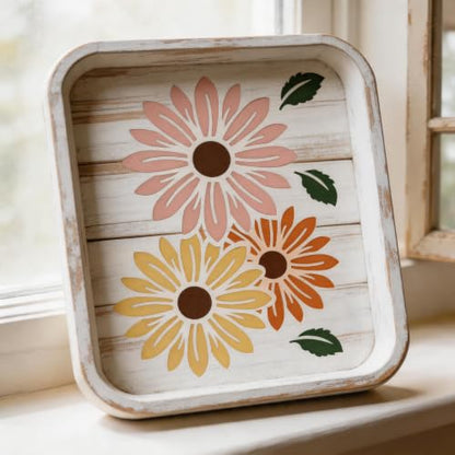 TIAMECH A4 Reusable Rustic Sunflower Floral Stencil for Painting - style: Rustic Sunflower Floral