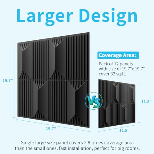Art3dwallpanels 3D Wall Panels, 19.7" x 19.7", PVC Black, 12 Tiles - color: Black