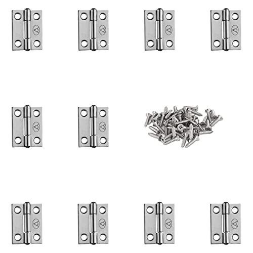 10pcs 304 Stainless Steel 3/4-inch Folding Butt Hinges Mini Hinges Small Box Hinges for Case Wooden Jewelry Box Lid (19mm x 15mm x 0.6mm) - size: 10pcs 3/4-inch w Screws