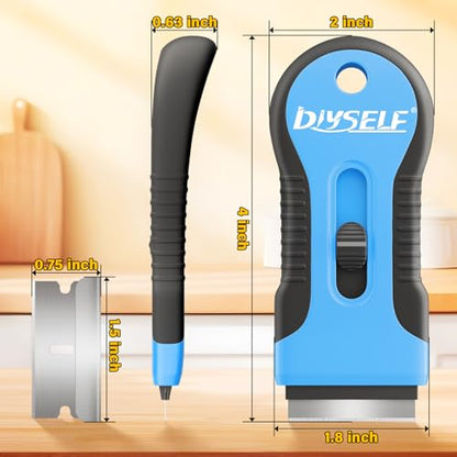 DIYSELF 2 Pack Glass Scraper, Razor Blade Scraper Tool with 10 Spare Blades - color: Blue