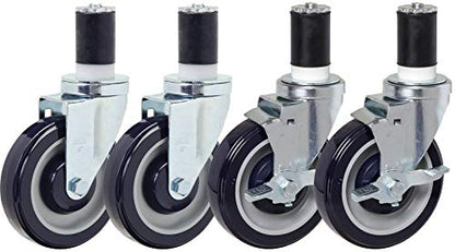 Food Prep Table Casters Set of 4 | 4" Polyurethane Caster Kit (2 Swivel and 2 Locking) for 1-1/2" ID Tubing - size: 4x1-1/4" Blue
