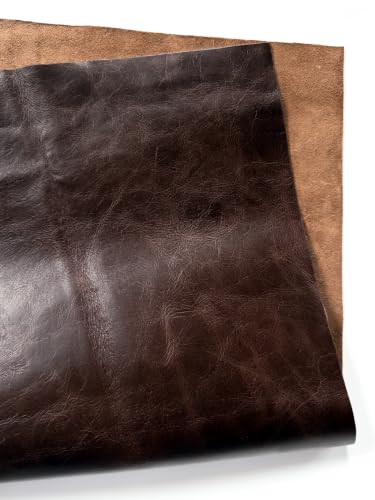 Natural Grain Cow Leathers: 12'' x 24'' Pre-Cut Leather Pieces (Chocolate Distressed, 1 Piece) - color: Chocolate Distressed, size: 1 Piece