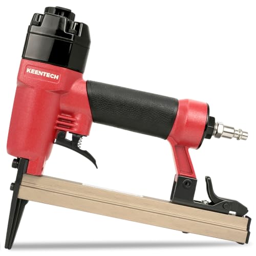 KEENTECH 7116L Pneumatic Upholstery Staple Gun with Extended Nose, Fits 22GA 3/8" Crown 1/4" to 5/8" Length Staples, Low Jamming Air Stapler for Upholstery, Fabric & Leather