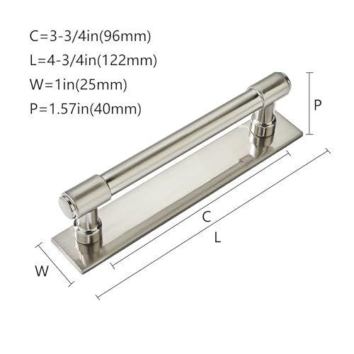 khtumeware 5 Pack 3-3/4 Inch(96 mm) Center to Center Brushed Satin Nickel Cabinet Pull Backplate with Base Plate Zinc Solid Kitchen Cabinet Handles Drawer Pulls Cabinet Hardware - color: Brushed Nickel, size: 3-3/4"(96mm) Hole Center