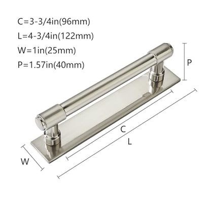 khtumeware 5 Pack 3-3/4 Inch(96 mm) Center to Center Brushed Satin Nickel Cabinet Pull Backplate with Base Plate Zinc Solid Kitchen Cabinet Handles Drawer Pulls Cabinet Hardware - color: Brushed Nickel, size: 3-3/4"(96mm) Hole Center
