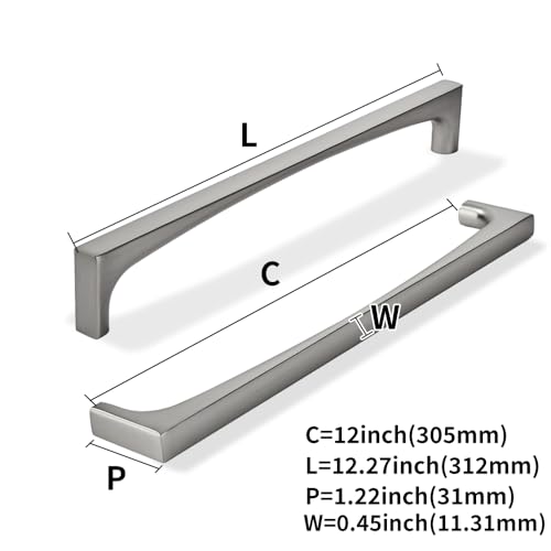 khtumeware 2 Pack Solid Handles 12-Inch(305mm) Brushed Nickel Cabinet Pulls,Heavy Duty for Kitchen Cabinets, Cupboards, Drawers and Bathroom Hardware - color: Brushed Nickel, size: 12"(305mm) Hole Center, style: 2-Pack