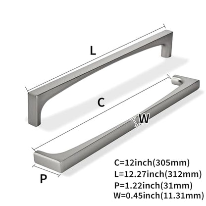 khtumeware 5 Pack Solid Handles 12-Inch(305mm) Brushed Nickel Cabinet Pulls,Heavy Duty for Kitchen Cabinets, Cupboards, Drawers and Bathroom Hardware - color: Brushed Nickel, size: 12"(305mm) Hole Center, style: 5-Pack