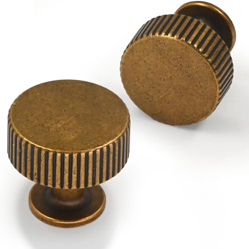10 Pack Antique Brass Cabinet Knobs 1-1/10 Inch(28mm) Single Hole Cabinet Pulls Round Kitchen Cabinet Knobs Drawer Knobs - color: Antique Brass, size: Single Hole Knob