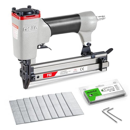 meite F32 Pneumatic Brad Nailer Kit Includes 1,000pcs 18 Gauge Brad Nails 1-Inch, Small Finishing Nail Gun Nails Ideal for Trim Work, Furniture Building & Finish Applications