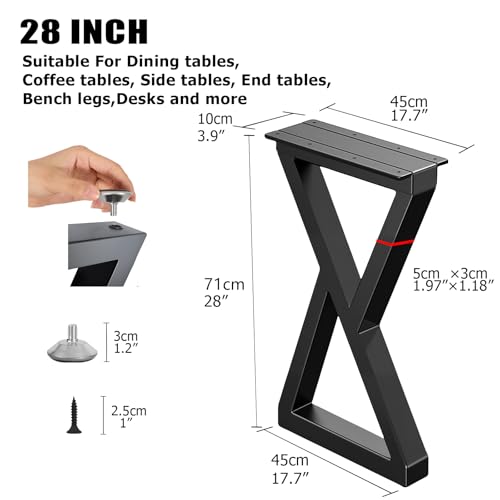 28 Inch Metal Desk/Dining Table Legs, Heavy-Duty Industrial Style Kitchen Table Legs with Adjustable Feet Pads (H28 x W17.7,Black) - size: 28 '' Z Shape