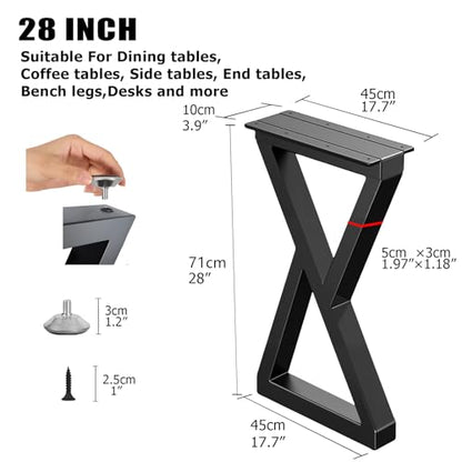 28 Inch Metal Desk/Dining Table Legs, Heavy-Duty Industrial Style Kitchen Table Legs with Adjustable Feet Pads (H28 x W17.7,Black) - size: 28 '' Z Shape