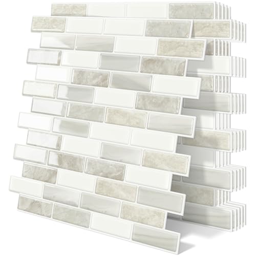 Beige Peel and Stick Backsplash 3D Self Adhesive Wall Tile 10 Sheet - color: Beige White
