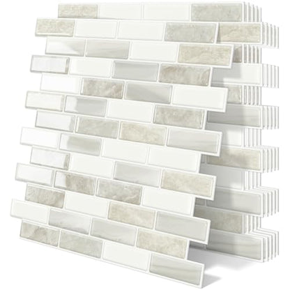 Beige Peel and Stick Backsplash 3D Self Adhesive Wall Tile 10 Sheet - color: Beige White