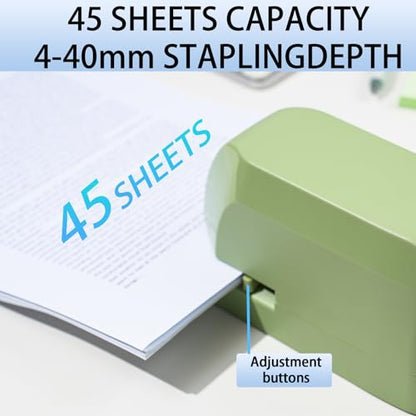 Electric Stapler for Desk, 45 Sheet Capacity Automatic Stapler Desktop, Office Staplers Electric, AC Operated Staplers Heavy Duty Office Use with 1,000 Staples & Staple Remover, Saga Green - color: Saga Green