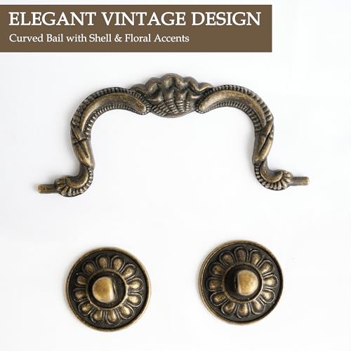 Antique Brass Drop Bail Drawer Pulls 4 Pack, 3-7/8" Hole Center