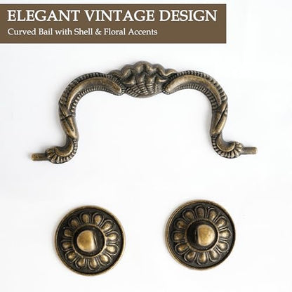 Antique Brass Drop Bail Drawer Pulls 4 Pack, 3-7/8" Hole Center