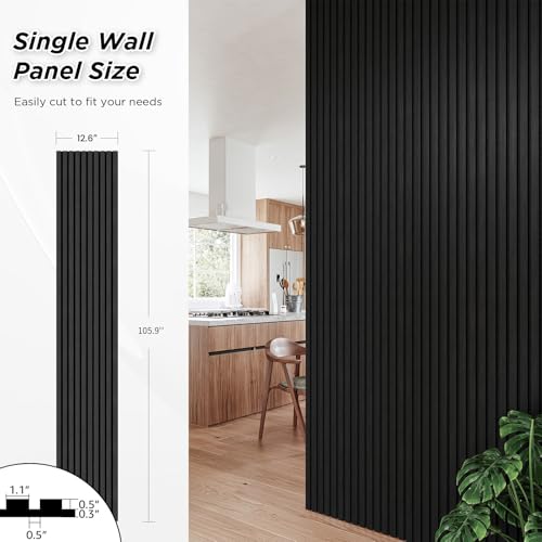 SMARTSTANDARD 2 Pack 105.9" x 12.6" Wood Slat Wall Panels, Matte Black - color: Classic Black, size: 106" x 25.2"