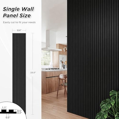 SMARTSTANDARD 2 Pack 105.9" x 12.6" Wood Slat Wall Panels, Matte Black - color: Classic Black, size: 106" x 25.2"