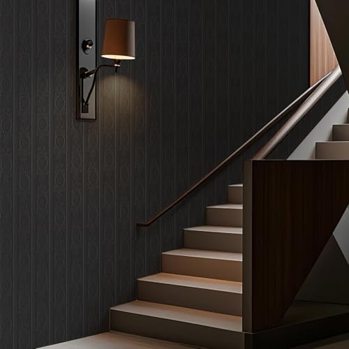 JiffDiff Black 3D Embossed Textured Peel Stick Wallpaper 17.3"x400" - color: Black, size: 17.3" x 400"