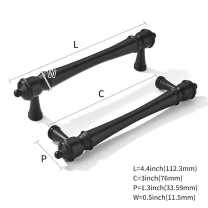 khtumeware 2 Pack 3 inch(76mm) Hole Center Black Cabinet Pulls Heavy-Duty Solid Matte Black Cabinet Hardware Drawer Pulls Hardware Suitable for Kitchens bathrooms and Dressing Tables - color: Black, size: 3inch(76mm) hole center