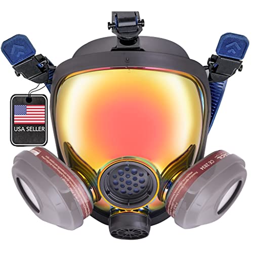 Parcil Distribution Full Face Respirator Mask - Air Purifying, Organic Vapor & Particulate - Industrial Use - CE Tested - color: Pd-101 Inferno Red