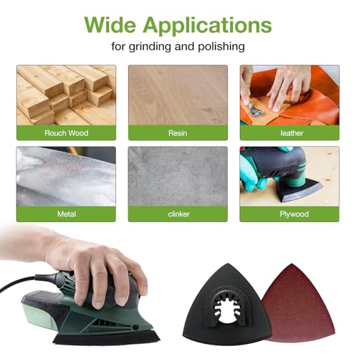 Oscillating Tool Sanding Pad kit 104pcs, 4-Piece 3-1/8 in Triangle Sanding Pad with 100pcs Sandpaper for Surface Sanding,Mechanical Maintenance Cleaning, polishing, deburring - style: 104PCS SANDING PADS KITS