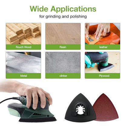 Oscillating Tool Sanding Pad kit 104pcs, 4-Piece 3-1/8 in Triangle Sanding Pad with 100pcs Sandpaper for Surface Sanding,Mechanical Maintenance Cleaning, polishing, deburring - style: 104PCS SANDING PADS KITS