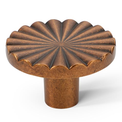 Chibery 10 Pack Antique Brass Cabinet Knobs, 1-15/32 Inch (37.2mm) Drawer Pulls, Solid Round Single Hole Handles, Sunflower Vintage Door Knobs for Kitchen Cupboard, Chest of Drawers, Zinc Alloy - color: Antique Brass