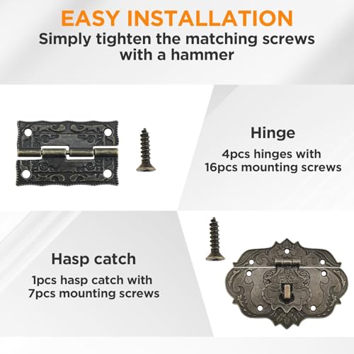 1 Set Jewelry Box Hinges Hasp Catch Lock, Retro Engraved Decorative - color: 6 PCS