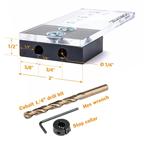 POWERTEC Dowel Jig Kit, Doweling Jig Kit 1/4", Dowel Jigs Woodworking, Laser Cut Witness Mark, with Depth Scale, Drill Guide Dowels, Cobalt M-35 Drill Bit & Split Ring Stop Collar, 2 Sets, 71715-P2V - style: 2PK 1/4" Doweling Jig Kit w/ Bit & Collar