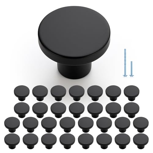 JOY DECOR 30 Pack Black Cabinet Knobs, Matte Black Drawer Pulls, 1-1/5 Inch