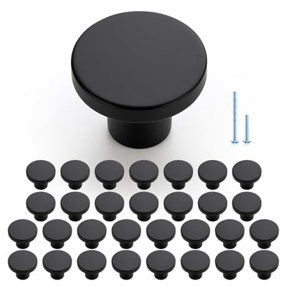 JOY DECOR 30 Pack Black Cabinet Knobs, Matte Black Drawer Pulls, 1-1/5 Inch