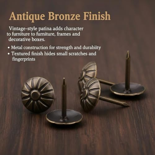 120Pcs 7/16 Inch Upholstery Tacks, Decorative Daisy Pattern Furniture Nails for Sofa, Chair, Bed and DIY Crafts (Antique Brass)
