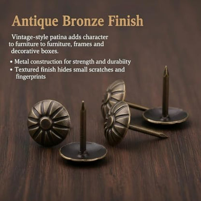 120Pcs 7/16 Inch Upholstery Tacks, Decorative Daisy Pattern Furniture Nails for Sofa, Chair, Bed and DIY Crafts (Antique Brass)