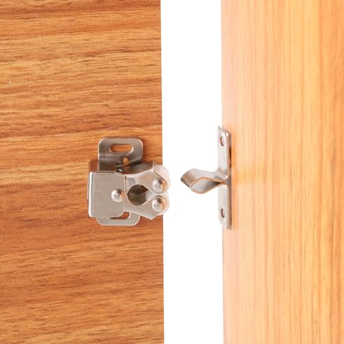 PATIKIL Cabinet Latch Double Roller Catches, 6 Pcs Stainless Steel Cabinet Door with Screws Spring Bead Hardware Latches with Spear Strike for Cupboard Wardrobe Pcs, Silver - color: Silver Tone