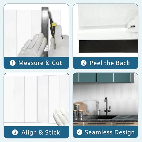 16-Sheet Peel and Stick Backsplash Tile, 9" x 9" Stacked 3D Handmade Looks Square Self Adhesive Wall Tiles for Kitchen Bathroom, White Mixed - color: White Mixed, size: Stacked