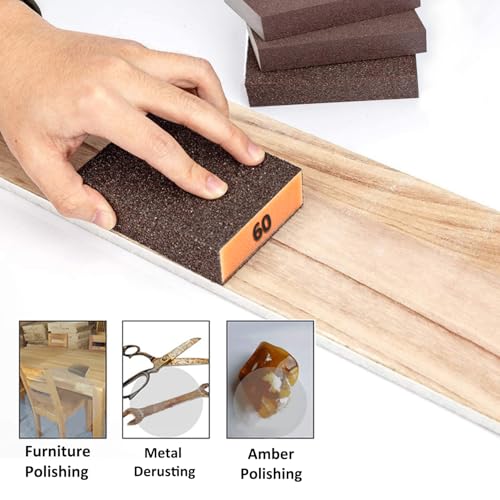Tnisesm 6Pcs Sanding Blocks 60/80/120/180/220 Grits Sanding Sponge,for Drywall Wood Metal Washable & Reusable Sandpaper BlocksWashable and Reusable - size: 60/80/120/180/220 Grit