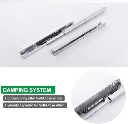 6 Pair 15 Inch Ball Bearing Full Extension Soft Close Undermount Drawer Slides, Bottom Mount Slow Self Closing Cabinet Metal Drawer Rails with Runner, Locking Device, Back Bracket and Screws - size: 6 Pairs of 15 Inch