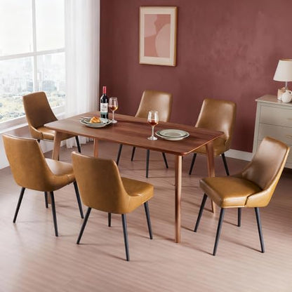 kinmars Kitchen & Dining Leather Dining Chairs Set of 6, Brown - color: Brown-faux Leather