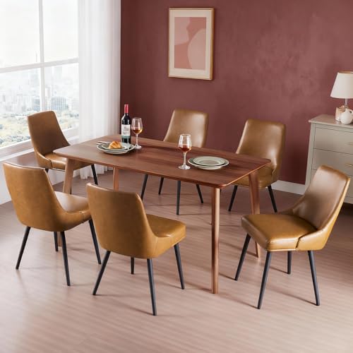 kinmars Kitchen & Dining Leather Dining Chairs Set of 6, Brown - color: Brown-faux Leather