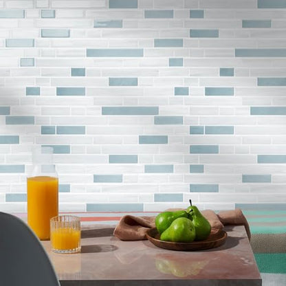 STICKGOO Thicker Peel and Stick Backsplash Tile for Kitchen and Bathroom - color: Blue,White