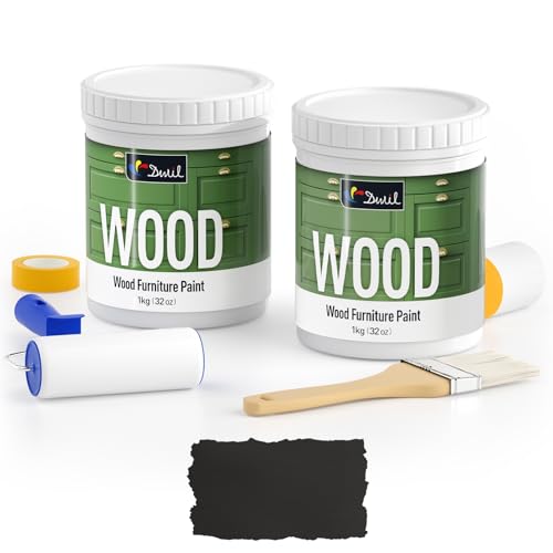 DWIL Matte Finish Furniture Paint - 64 Oz Wood Paint for Cabinets, Doors, Tables, and Dressers Refinishing - Water-Based, Non-Toxic & Odorless, Easy to Apply(Black)-With Tools - color: Black, size: 64 Ounce (Pack of 1)