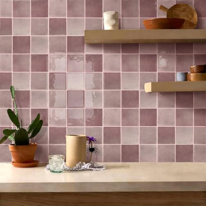 Commomy Thicker Pink Peel and Stick Tiles 10 pcs of 12" x 12" - color: Glossy Dark Pink